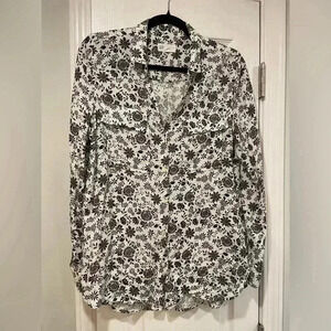 Gap Soft Boyfriend Fit Back White Floral Collared Button Down Pockets Size S